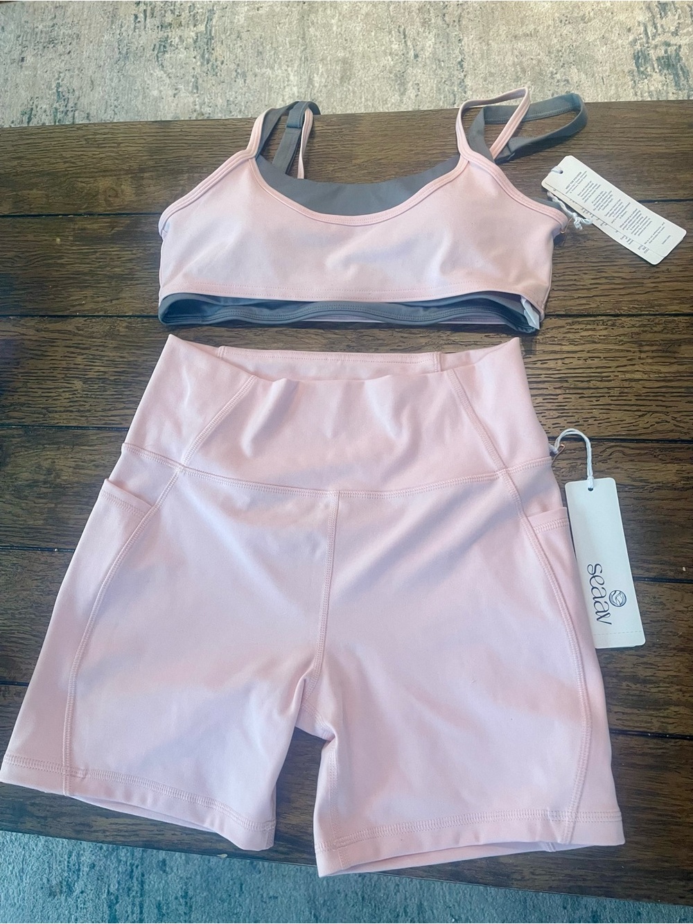 SEAAV Pink Active Set - Sports Bra & High-Waist Shorts
